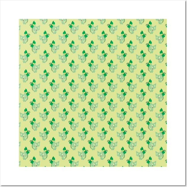 Green Ribbon Cat Pattern Wall Art by saradaboru